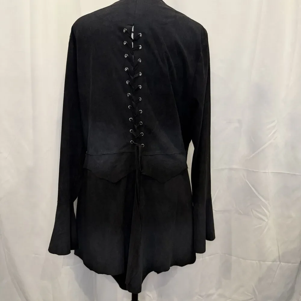 Goth Witchy Faux Suede Lace Up Corset Back Handkerchief Hem Jacket 1X